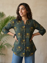 Bottle green ajrakh shirt