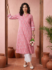 Soft pink slub leaf Aline Kurta