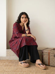 Maroon Slub Peacock Aline Kurta