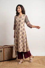 Beige buta with maroon contrast sleeve Aline Kurta