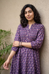 Deep Purple Printed Cotton aline Kurta