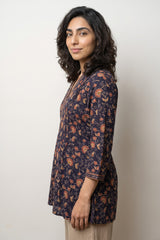 Royal blue sanganeri pintucks Short kurti