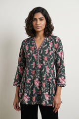 Bottle Green sanganeri pintucks Short kurti