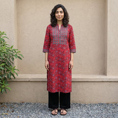 Red ban neck Yoke kurta