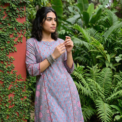 Pastel blue Handblock Kali style A-line kurta