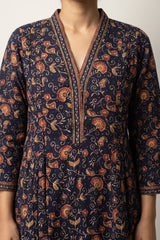 Royal blue sanganeri pintucks Short kurti