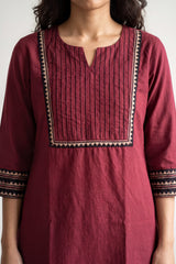 Maroon kantha yoke kurta