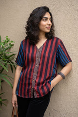 Indigo Black lines Modal silk Shirt