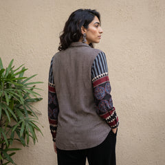 Black zig zag designer muslin silk shirt