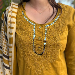 Mustard embroidered Kurta duppata set