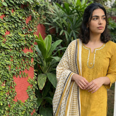 Mustard embroidered Kurta duppata set