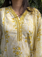 Mustard Panelled Floral Buta full suit set