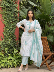 Ambar Blue Panelled Floral full suit set