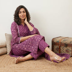 Dark Pink floral Suit Set