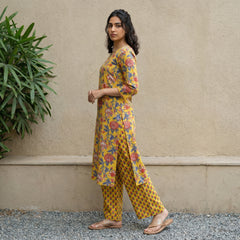 Mustard floral Sanganeri full suit set