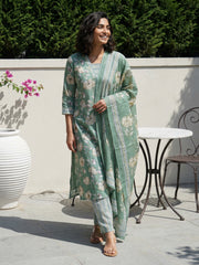 Pista green Sanganeri full suit set