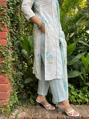 Ambar Blue Panelled Floral full suit set