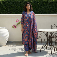 Royal blue floral Full suit set