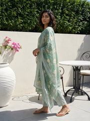 Pista green Sanganeri full suit set