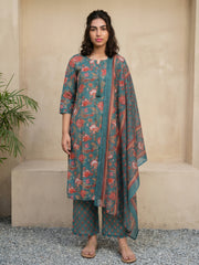 Sea green floral Sanganeri full suit set