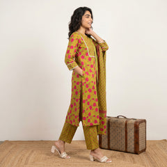 Parrot Green floral yoke Suit Set