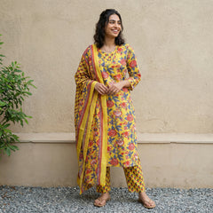 Mustard floral Sanganeri full suit set
