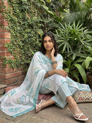 Ambar Blue Panelled Floral full suit set