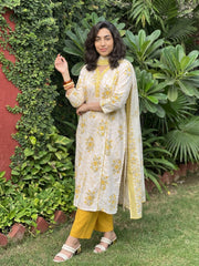Mustard Panelled Floral Buta full suit set