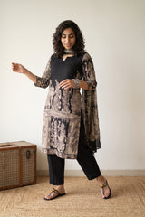 Black kalamkari Kota doria suit set