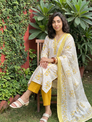 Mustard Panelled Floral Buta full suit set