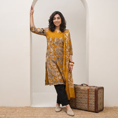 Mustard kalamkari printed suit set