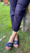 Dark Blue Cotton Lycra Pintucks Pants with stretch