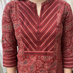 Maroon Ambi Ajrakh Yoke Kurta - MYSANSKRITAM