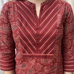 Maroon Ambi Ajrakh Yoke Kurta - MYSANSKRITAM