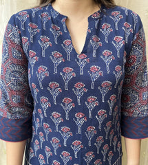 Royal Blue Ajrakh designer Kurta - MYSANSKRITAM
