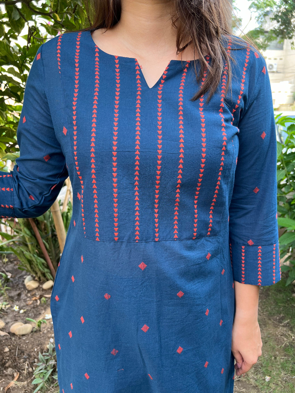 Blue Buti South Cotton Co-ord Set neck design by Sanskritam