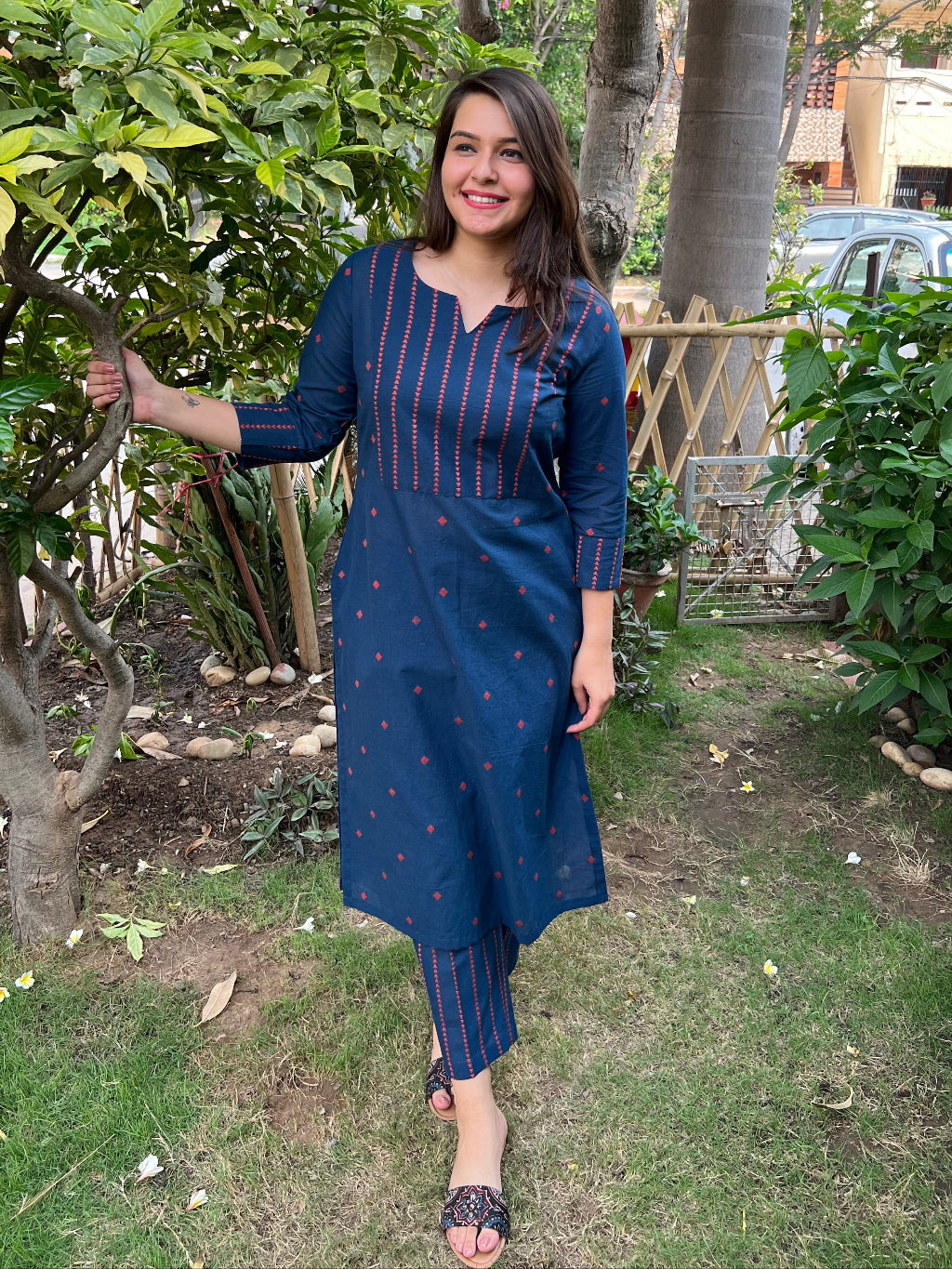 Blue Buti South Cotton Co-ord Set by Sanskritam