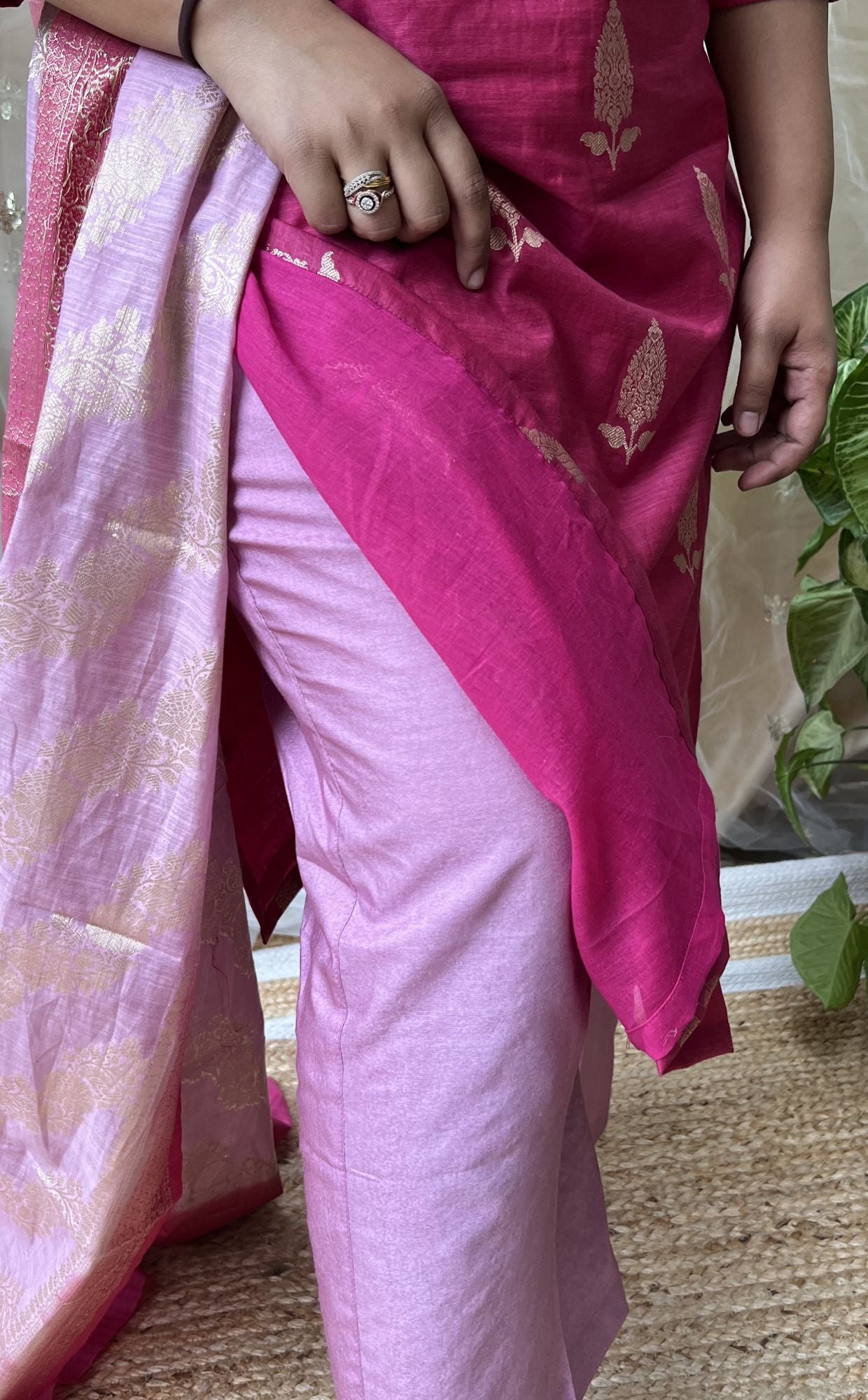 Deep Pink Banarsi Cotton Silk Suit Set - MYSANSKRITAM