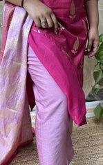 Deep Pink Banarsi Cotton Silk Suit Set - MYSANSKRITAM