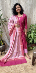 Deep Pink Banarsi Cotton Silk Suit Set - MYSANSKRITAM