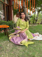 Pista Green Lavender Banarsi Cotton Silk Suit Set - MYSANSKRITAM