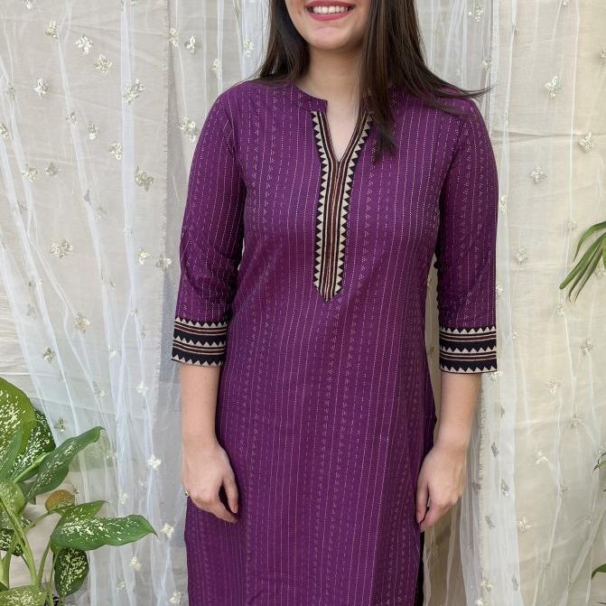 Purple Basic Ban neck kurta - MYSANSKRITAM