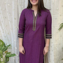 Purple Basic Ban neck kurta - MYSANSKRITAM