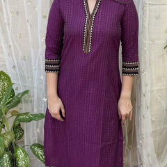 Purple Basic Ban neck kurta - MYSANSKRITAM