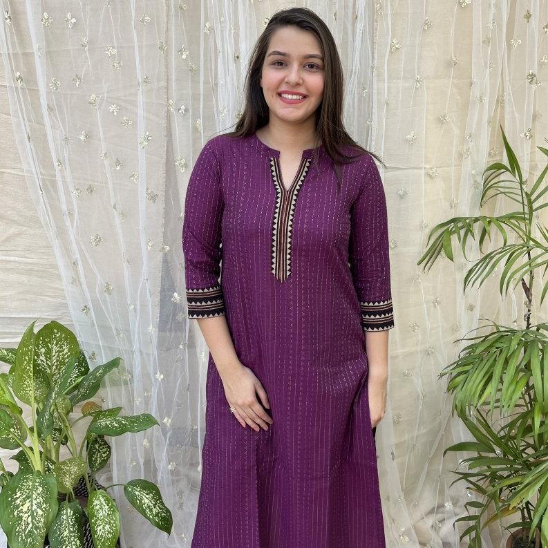 Purple Basic Ban neck kurta - MYSANSKRITAM