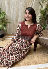 Cream Maroon Yoke Kurta - MYSANSKRITAM