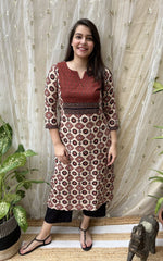 Cream Maroon Yoke Kurta - MYSANSKRITAM
