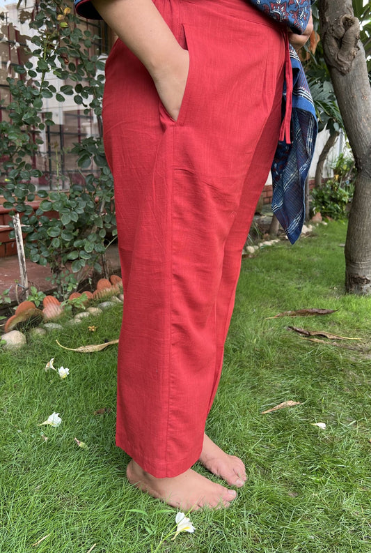 Red Slub cotton pants