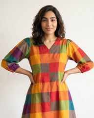 Madras check Aline kurti dress (Yellow)