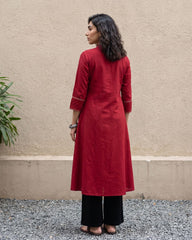 Maroon A-line mirror work kurti